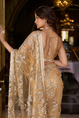 Gold Sequin Crystal Net Saree (2-Piece) - Image 6