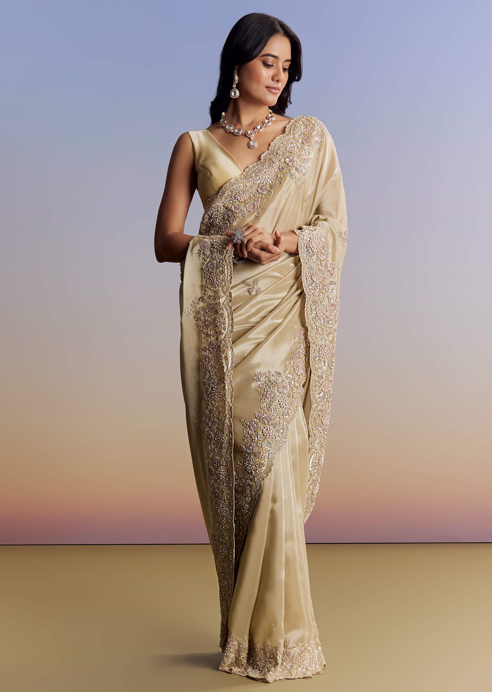 Indian Gold Cut Dana Sequin Tissue Saree (2-Piece) - Image 2