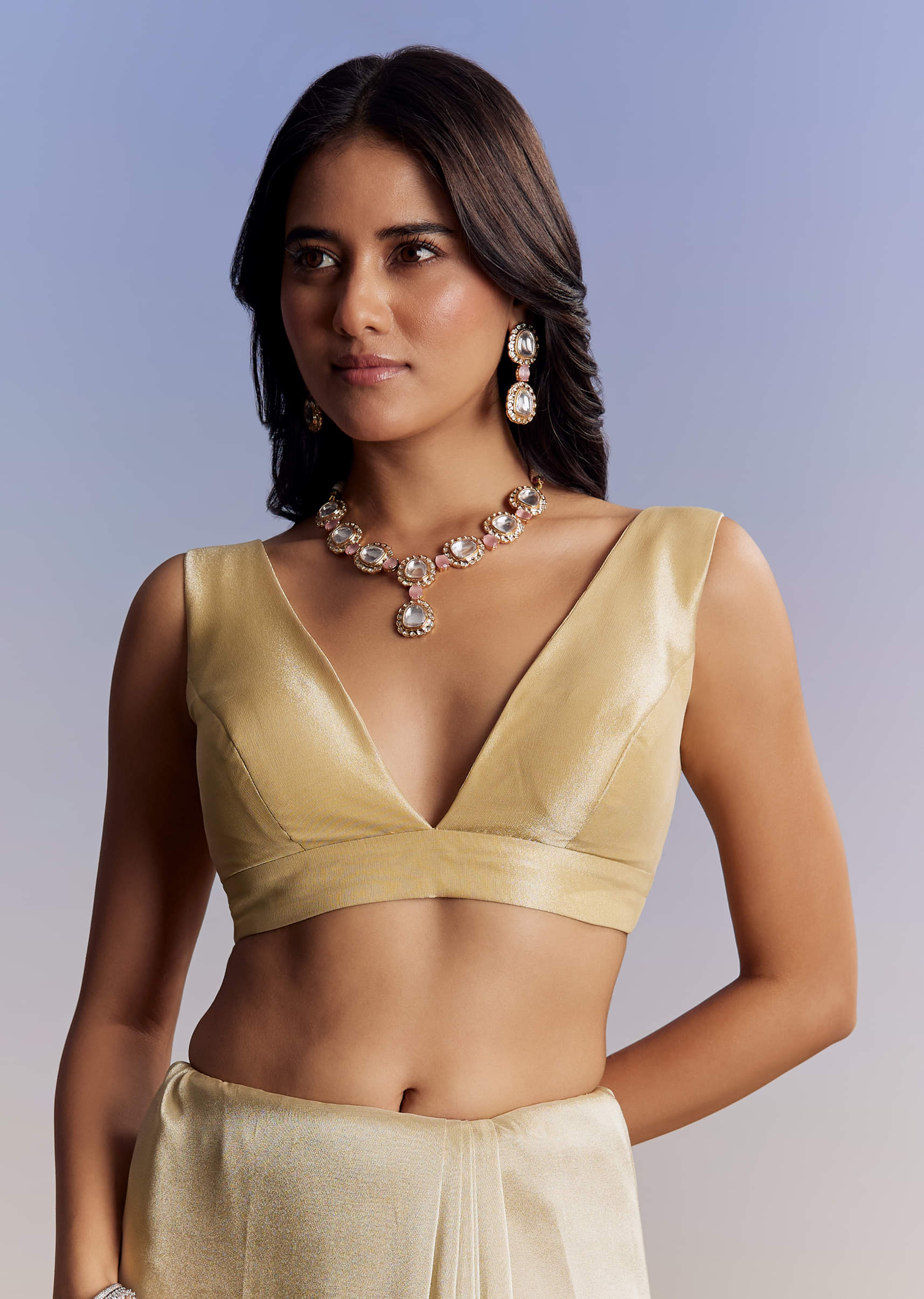 Indian Gold Cut Dana Sequin Tissue Saree (2-Piece) - Image 6