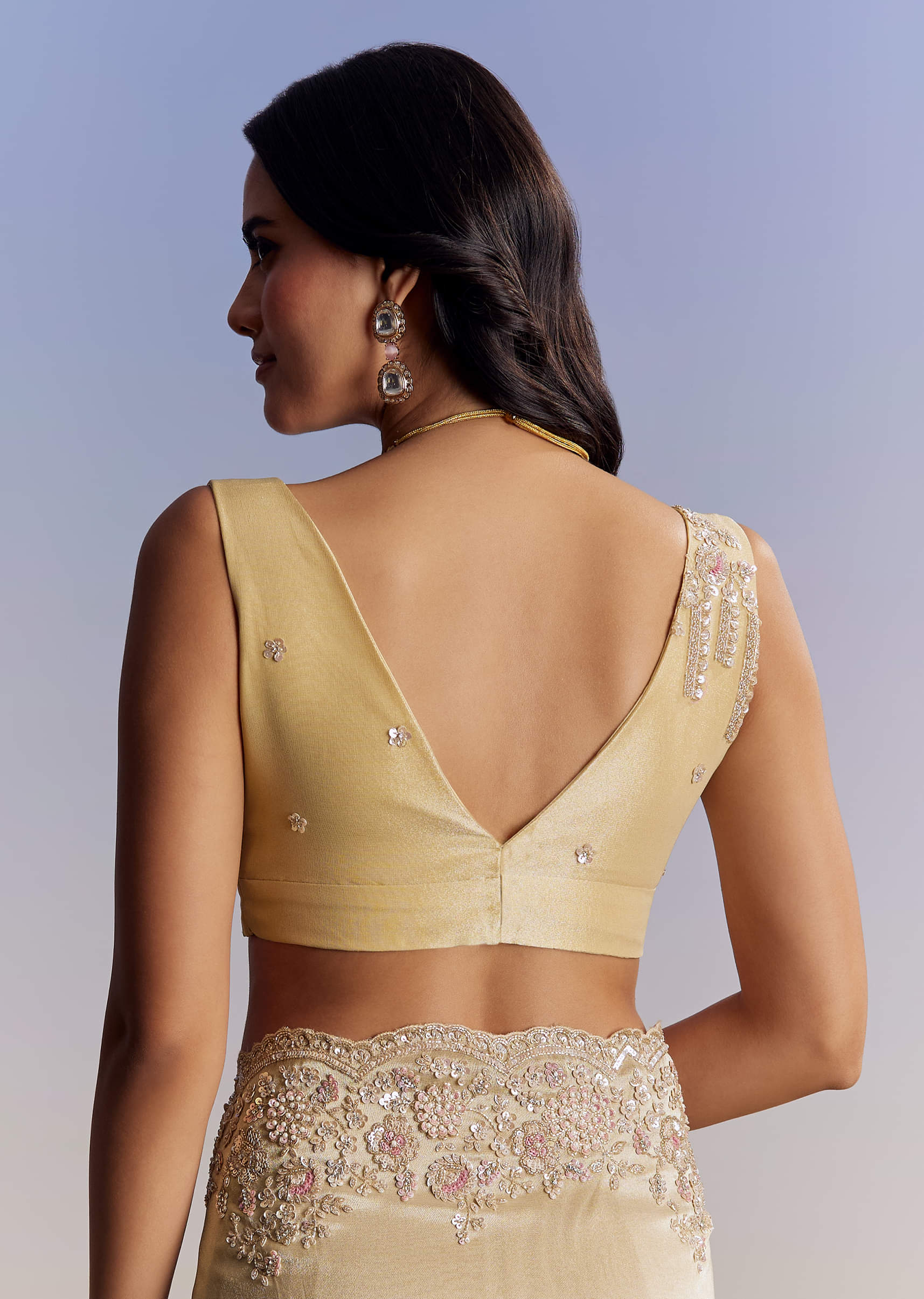 Indian Gold Cut Dana Sequin Tissue Saree (2-Piece) - Image 7