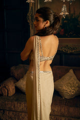 Champagne Mirror Work Tissue Georgette Saree (2-Piece) - Image 4