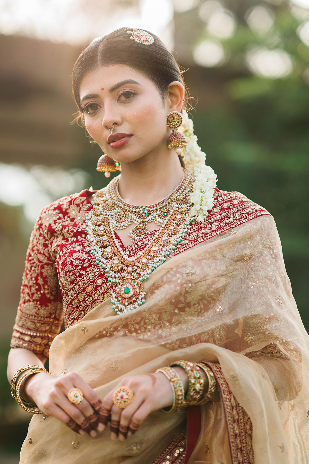 Gold Dori & Sequins Tissue Organza Saree (2-Piece) - Image 2