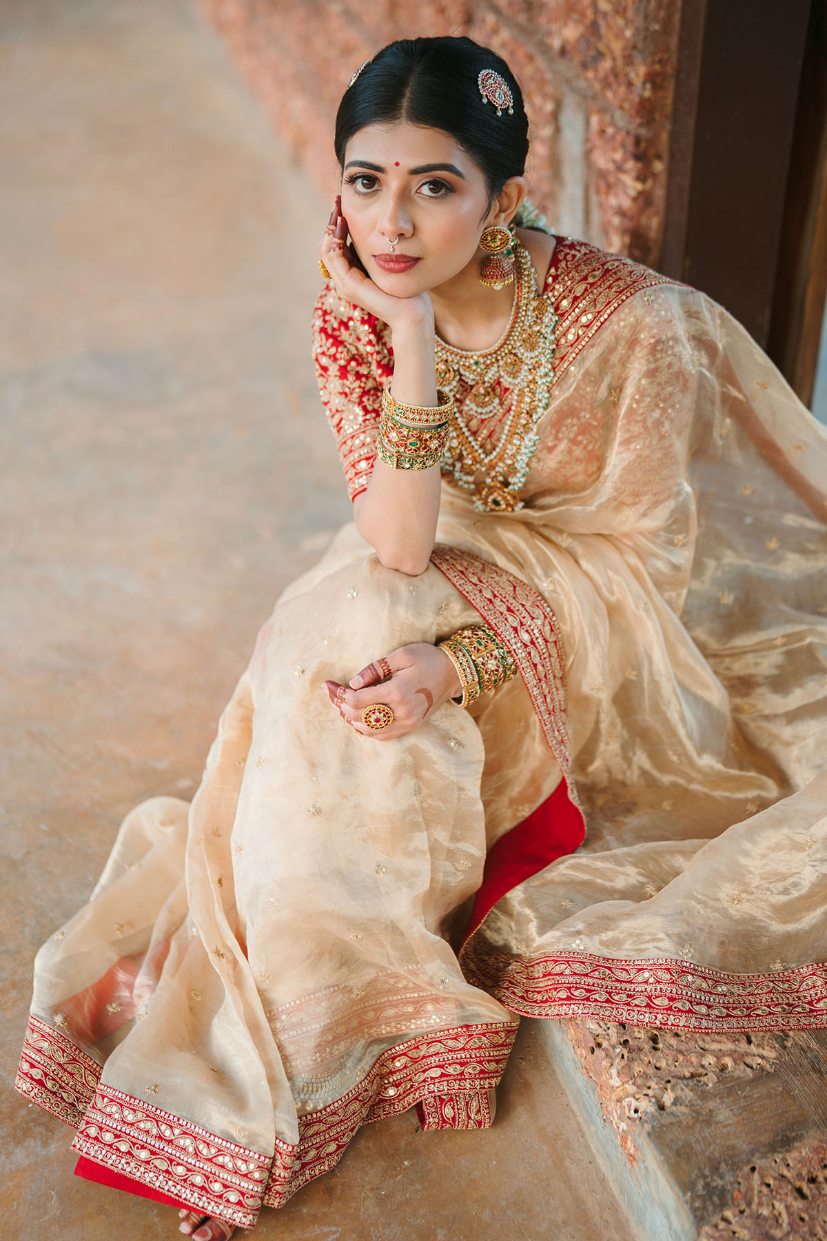 Gold Dori & Sequins Tissue Organza Saree (2-Piece) - Image 4