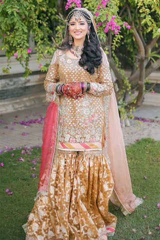 Gold Mirrorwork Banarasi Silk Sharara (3-Piece) - Image 2