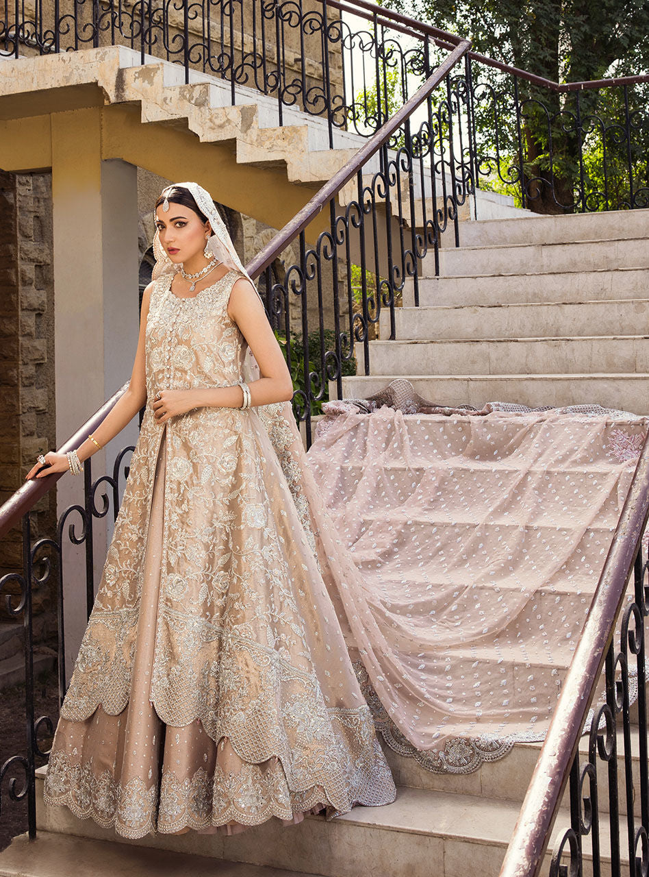Rose Gold Embroidered Brocade Bridal Sharara (3-Piece) - Image 10