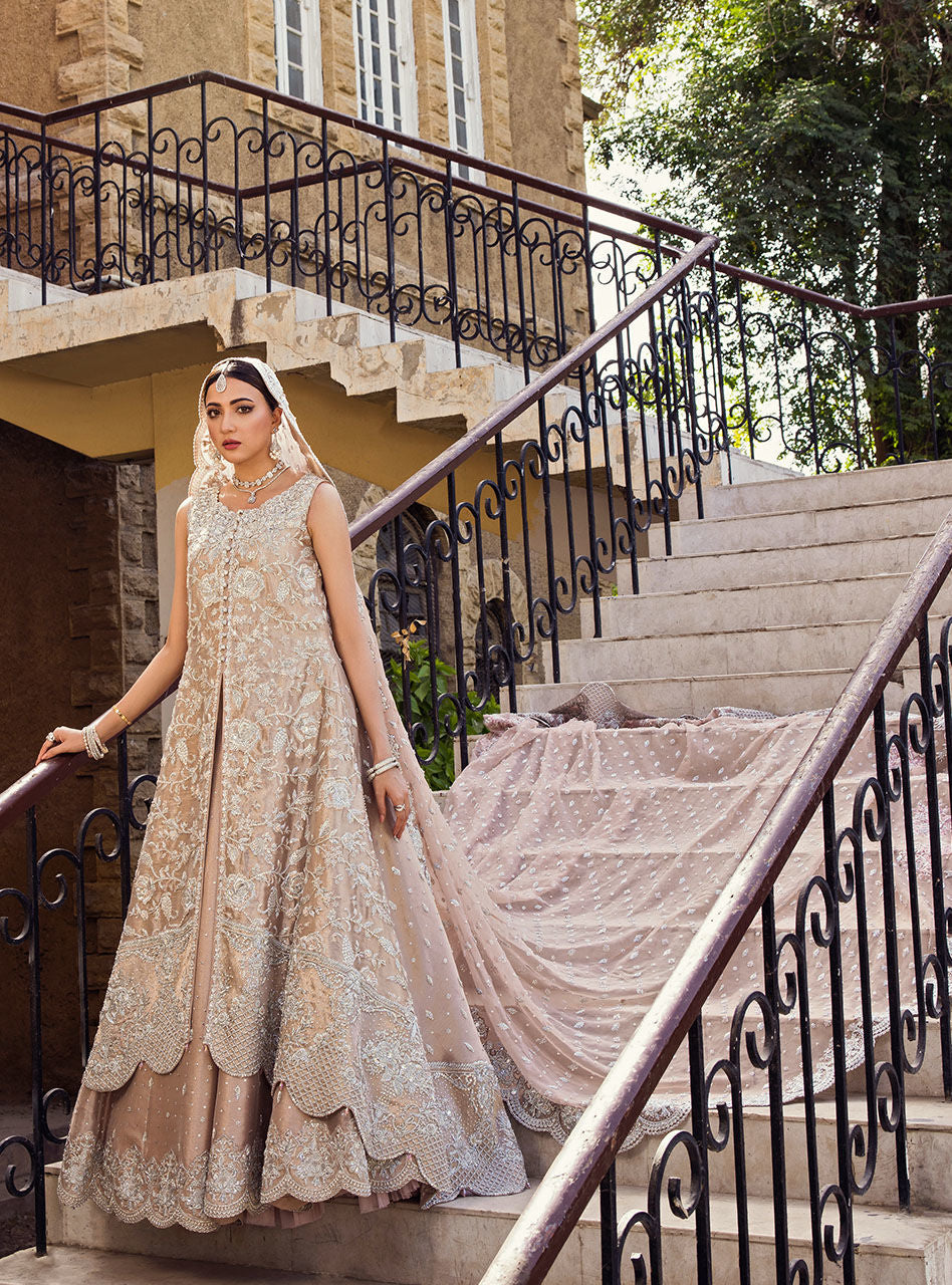 Rose Gold Embroidered Brocade Bridal Sharara (3-Piece) - Image 12