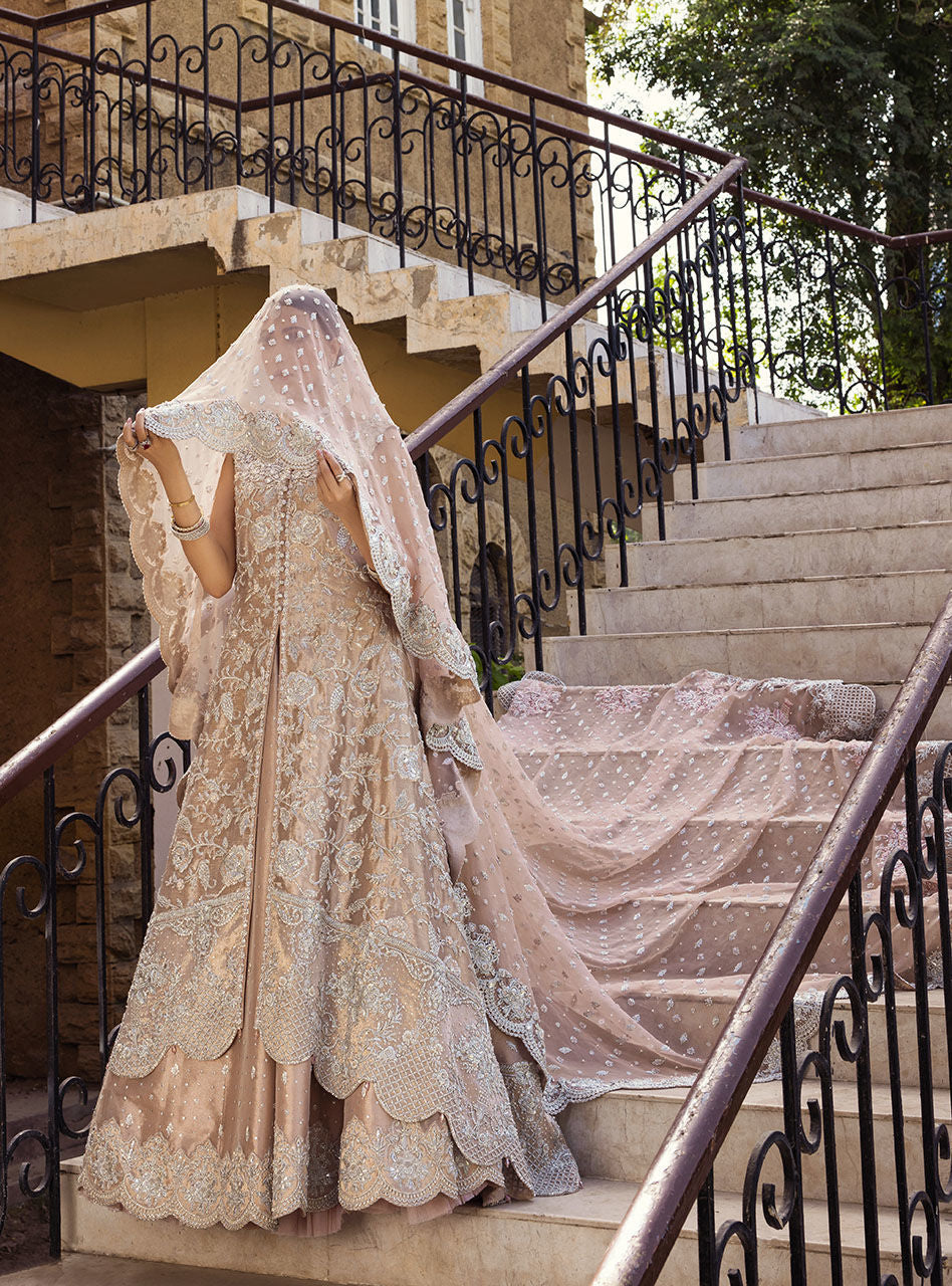 Rose Gold Embroidered Brocade Bridal Sharara (3-Piece) - Image 7