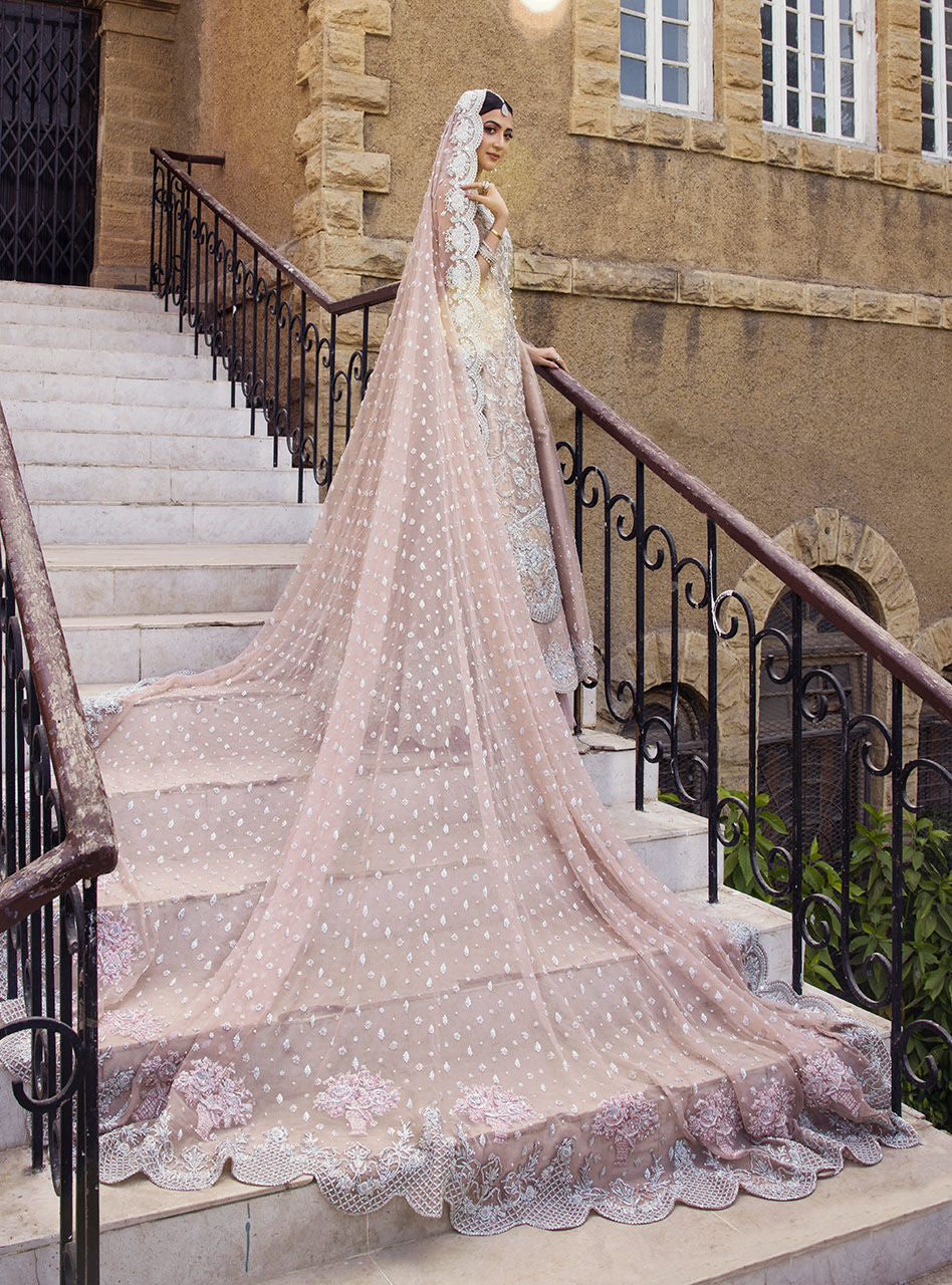 Pakistani Rose Gold Embroidered Brocade Bridal Sharara (3-Piece) - Image 5