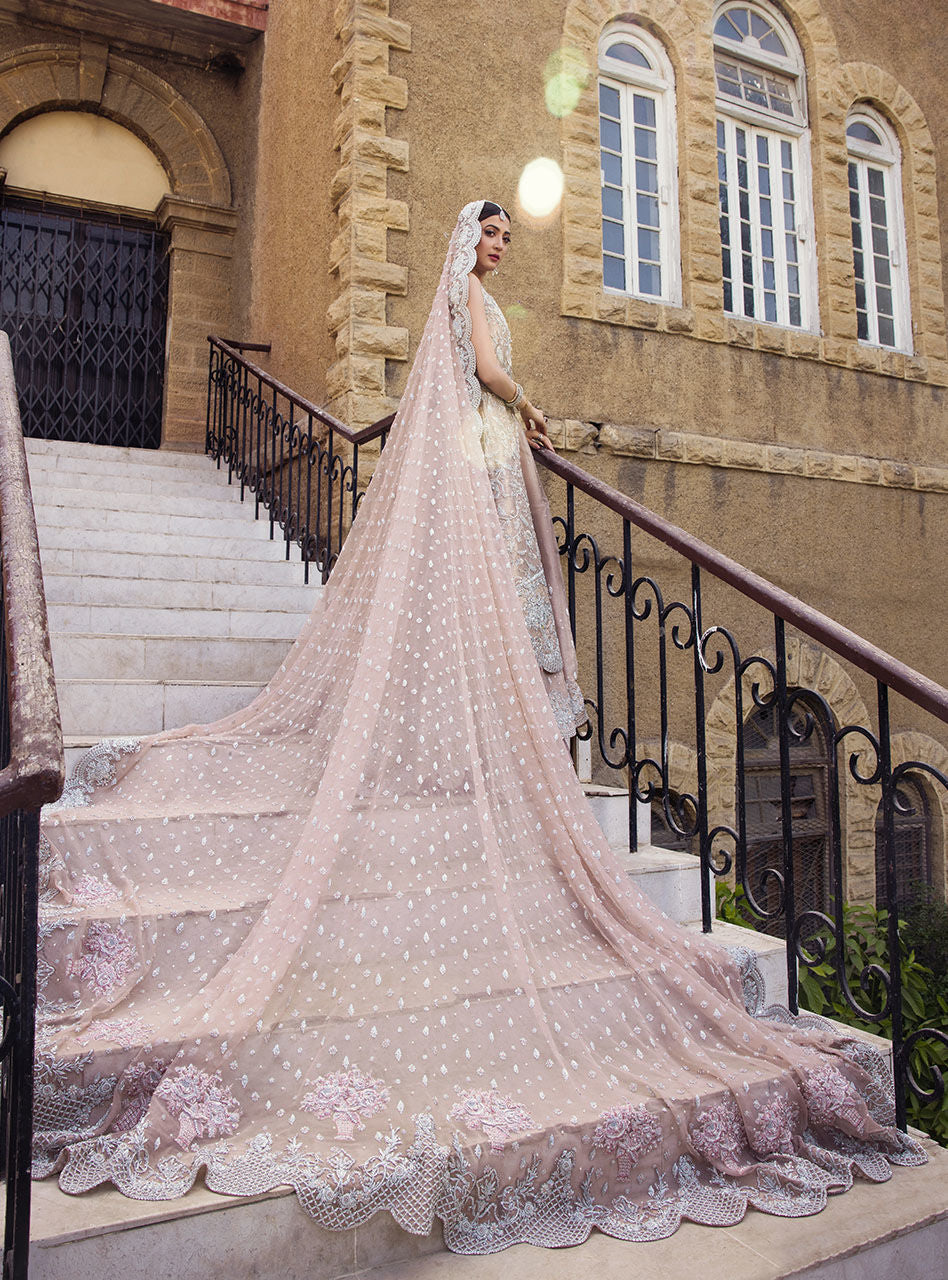 Pakistani Rose Gold Embroidered Brocade Bridal Sharara (3-Piece) - Image 6