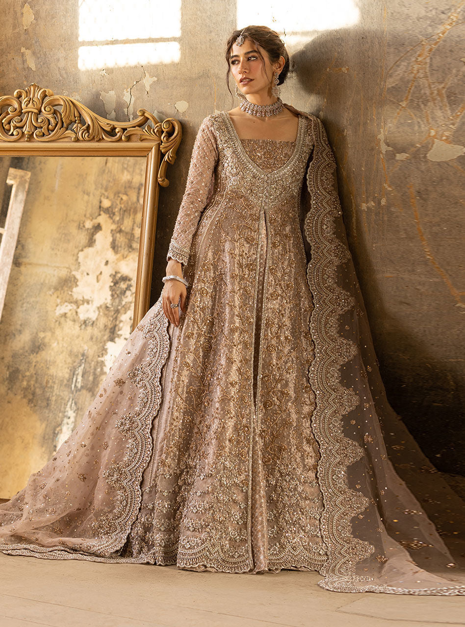 Champagne Gold Hand-Embellished Brocade Sharara (3-Piece) - Image 3