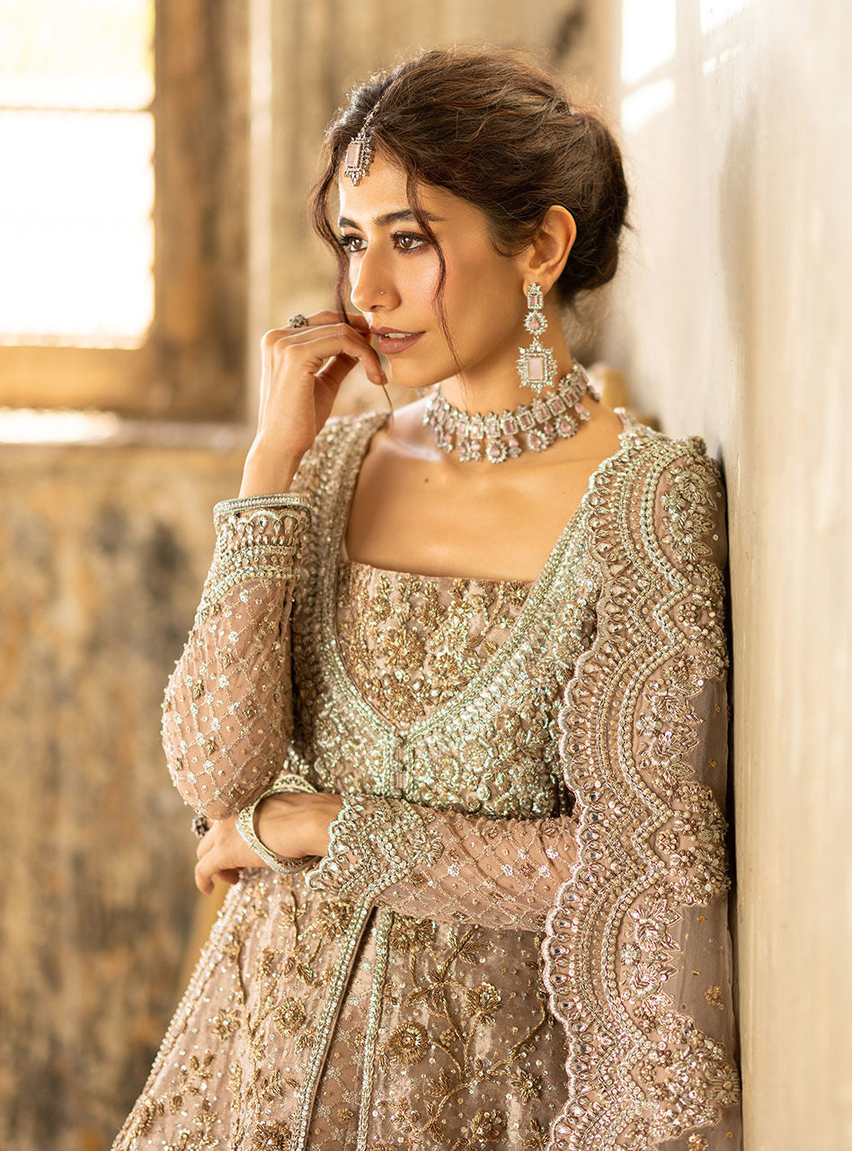 Champagne Gold Hand-Embellished Brocade Sharara (3-Piece) - Image 8