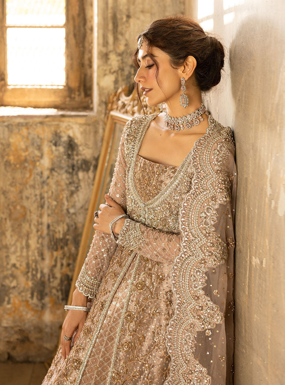 Champagne Gold Hand-Embellished Brocade Sharara (3-Piece) - Image 9