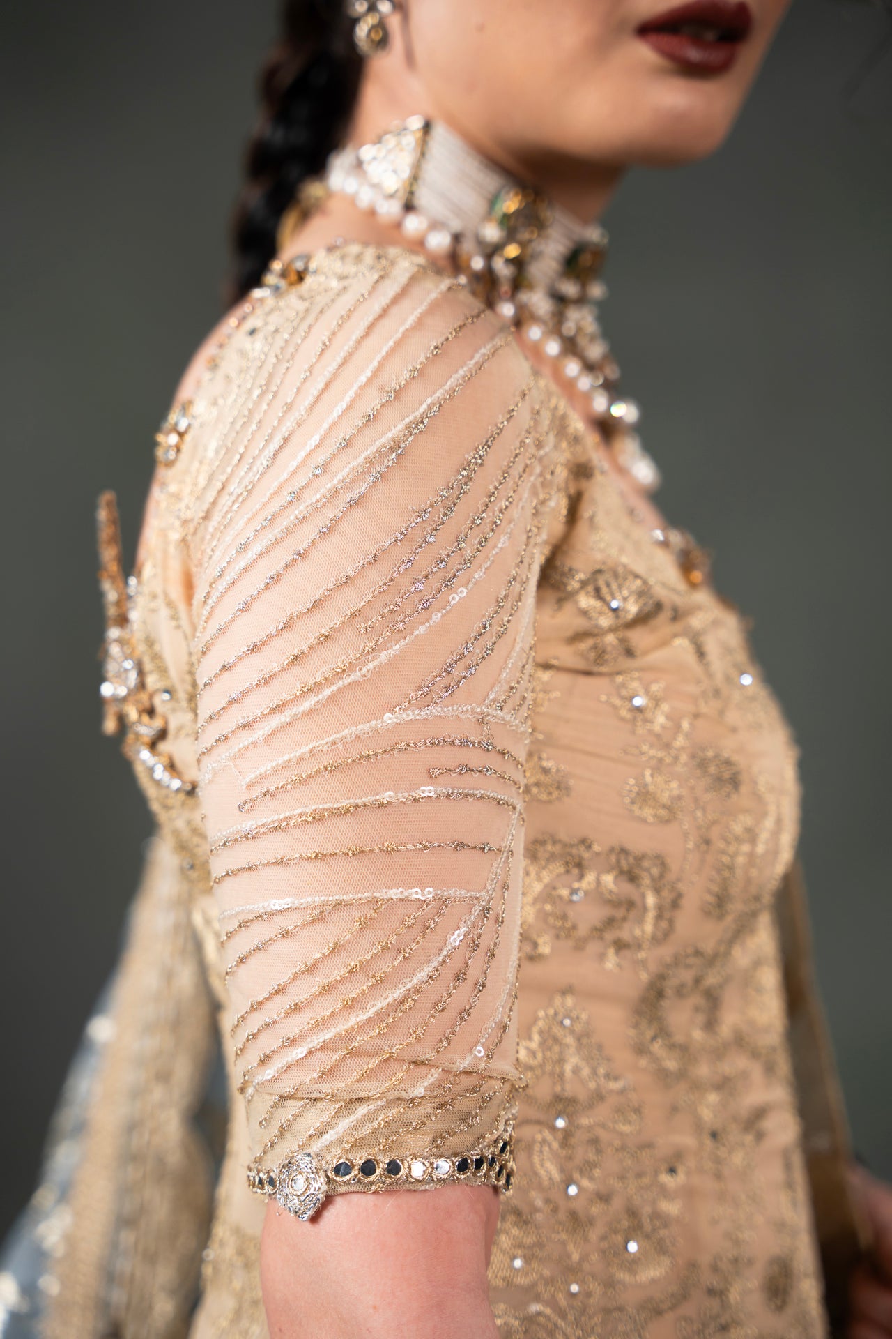 Gold Embroidered Chiffon Sharara Set (3-Piece) - Image 4