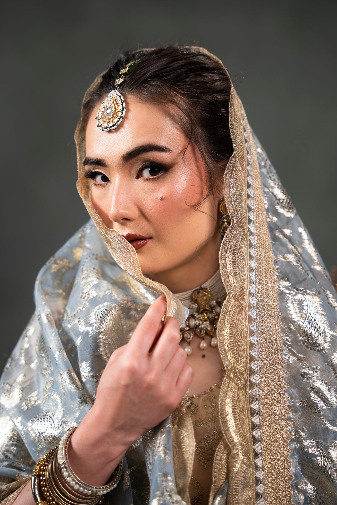 Gold Embroidered Chiffon Sharara Set (3-Piece) - Image 6