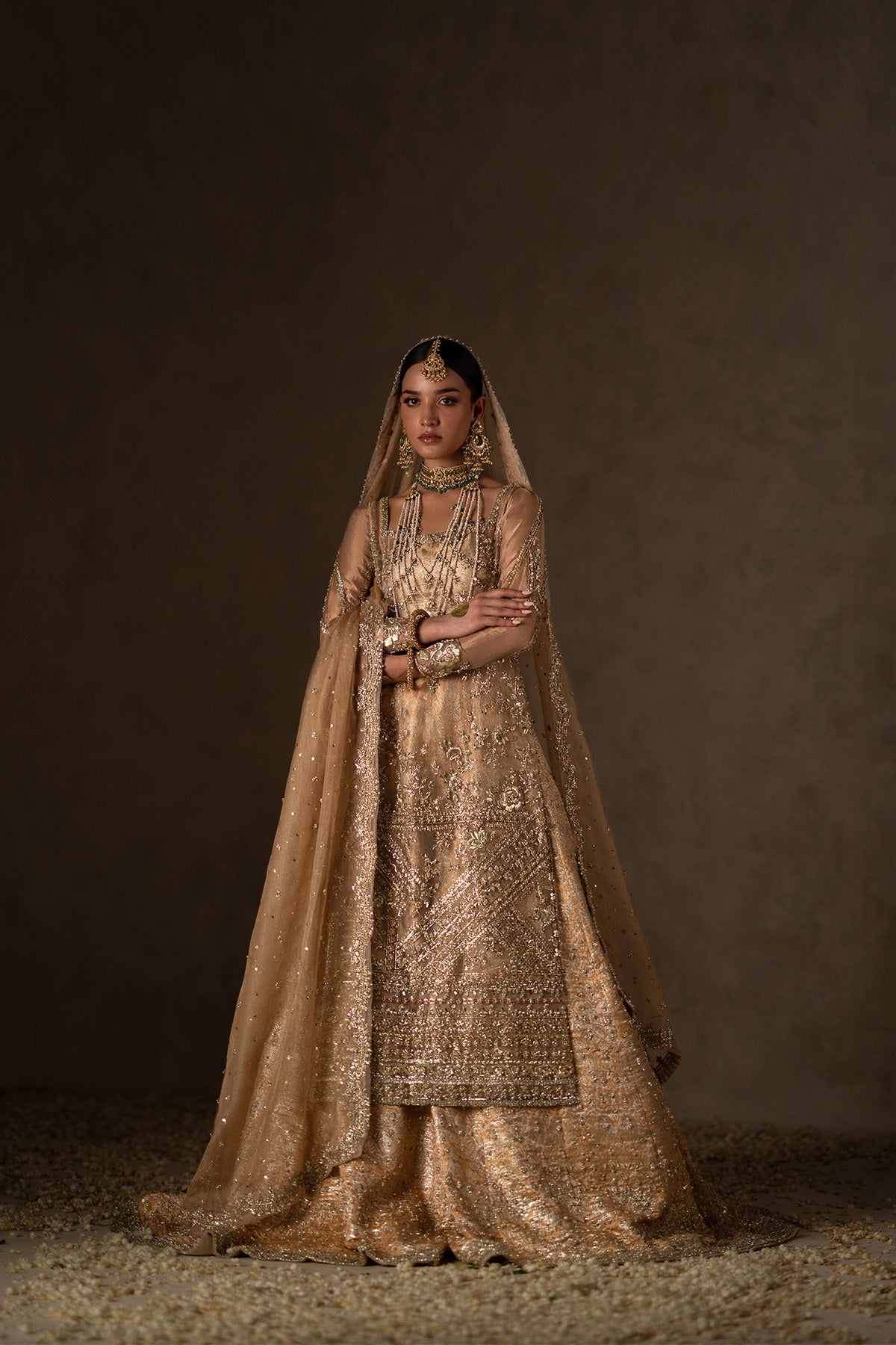 Pakistani Gold Zardozi Indian Tissue Sharara (3-Piece) - Image 2