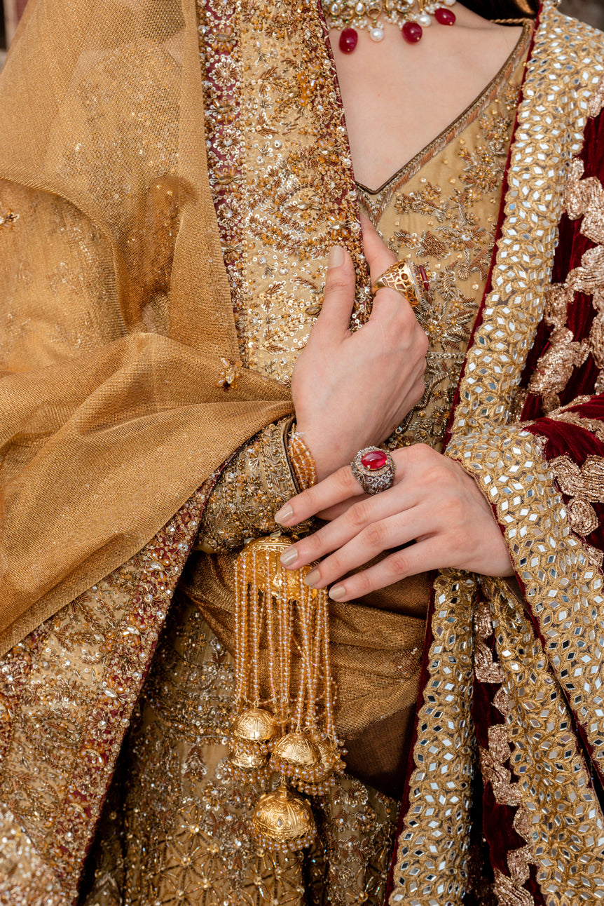 Rusted Gold Embellished Organza Peplum Sharara (3-Piece) - Image 4