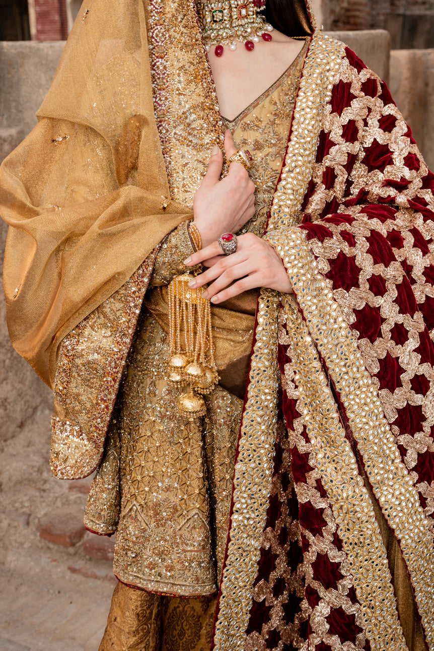 Rusted Gold Embellished Organza Peplum Sharara (3-Piece) - Image 5