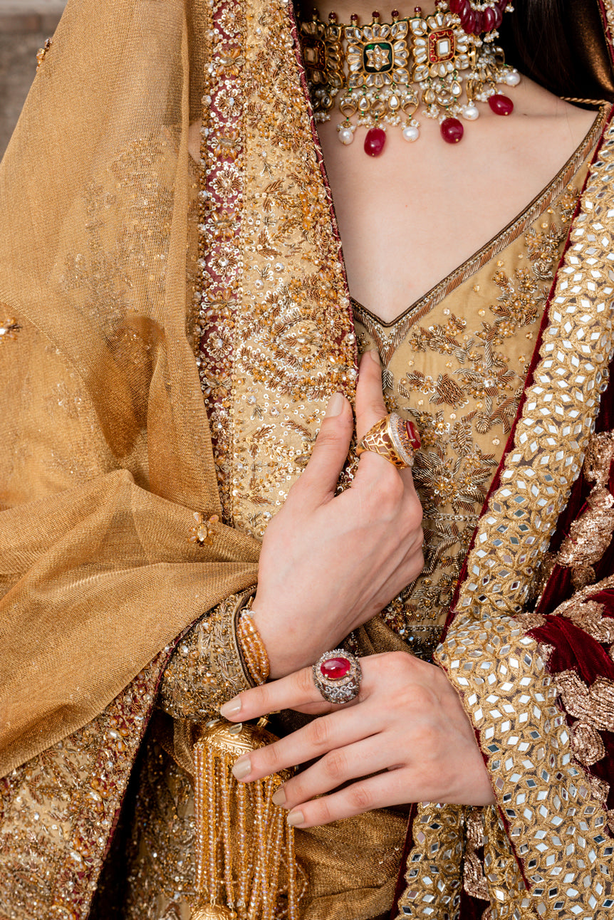 Rusted Gold Embellished Organza Peplum Sharara (3-Piece) - Image 6