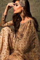 Pakistani Nude Gold Embellished Net Peplum Sharara (3-Piece) - Image 6