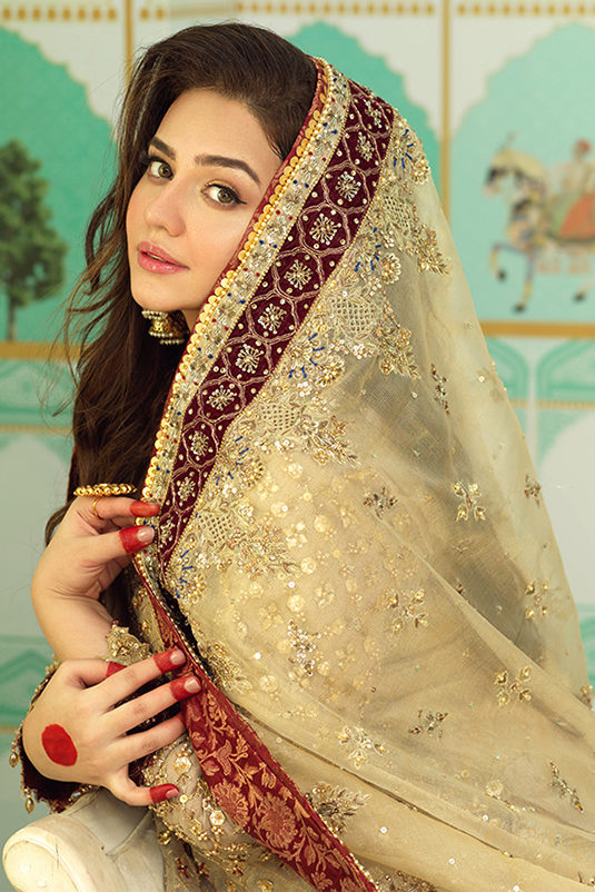 Pakistani Gold Zardozi Maysuri Net Sharara (3-Piece) - Image 1