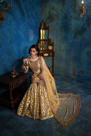Pakistani Pastel Gold Embellished Silk Blend Sharara (3-Piece) - Image 3