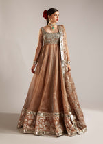Indian Gold Hand-Embellished Organza Anarkali Sharara (3-Piece) - Image 2