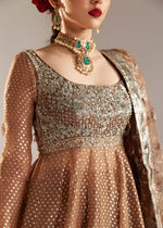 Indian Gold Hand-Embellished Organza Anarkali Sharara (3-Piece) - Image 3