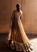 Indian Gold Hand-Embellished Organza Anarkali Sharara (3-Piece) - Image 9