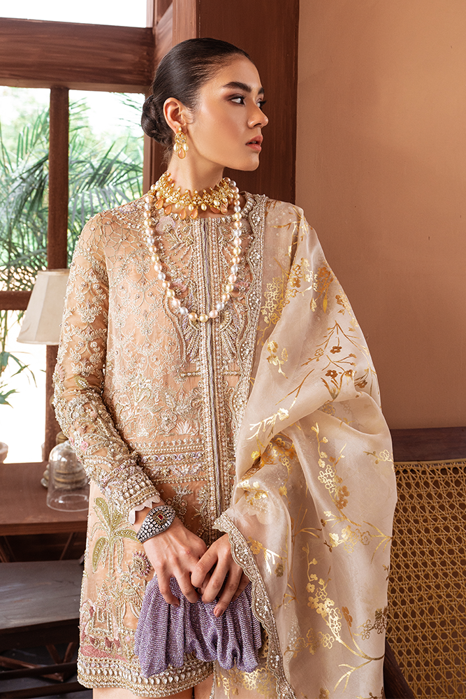 Pakistani Marigold Embroidered Organza Jacket Sharara (3-Piece) - Image 3