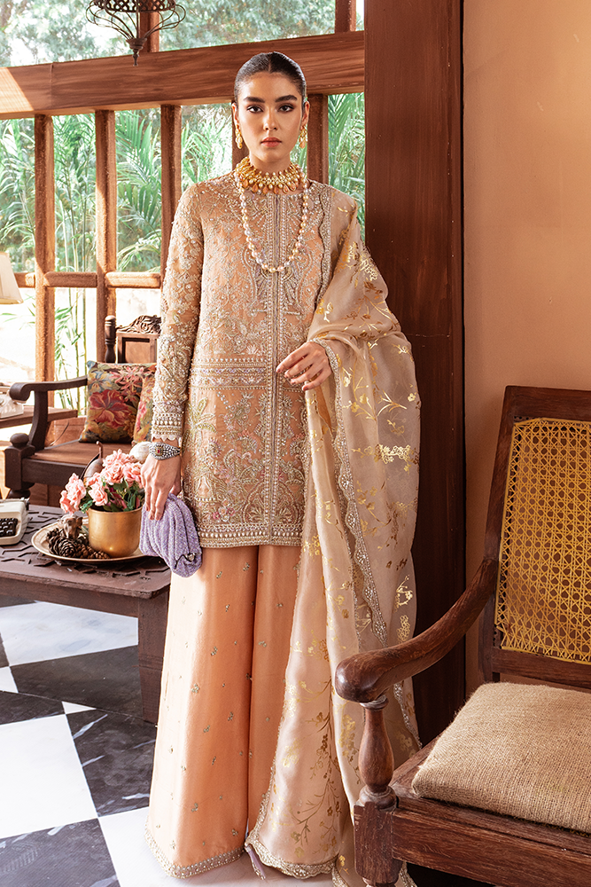 Pakistani Marigold Embroidered Organza Jacket Sharara (3-Piece) - Image 4