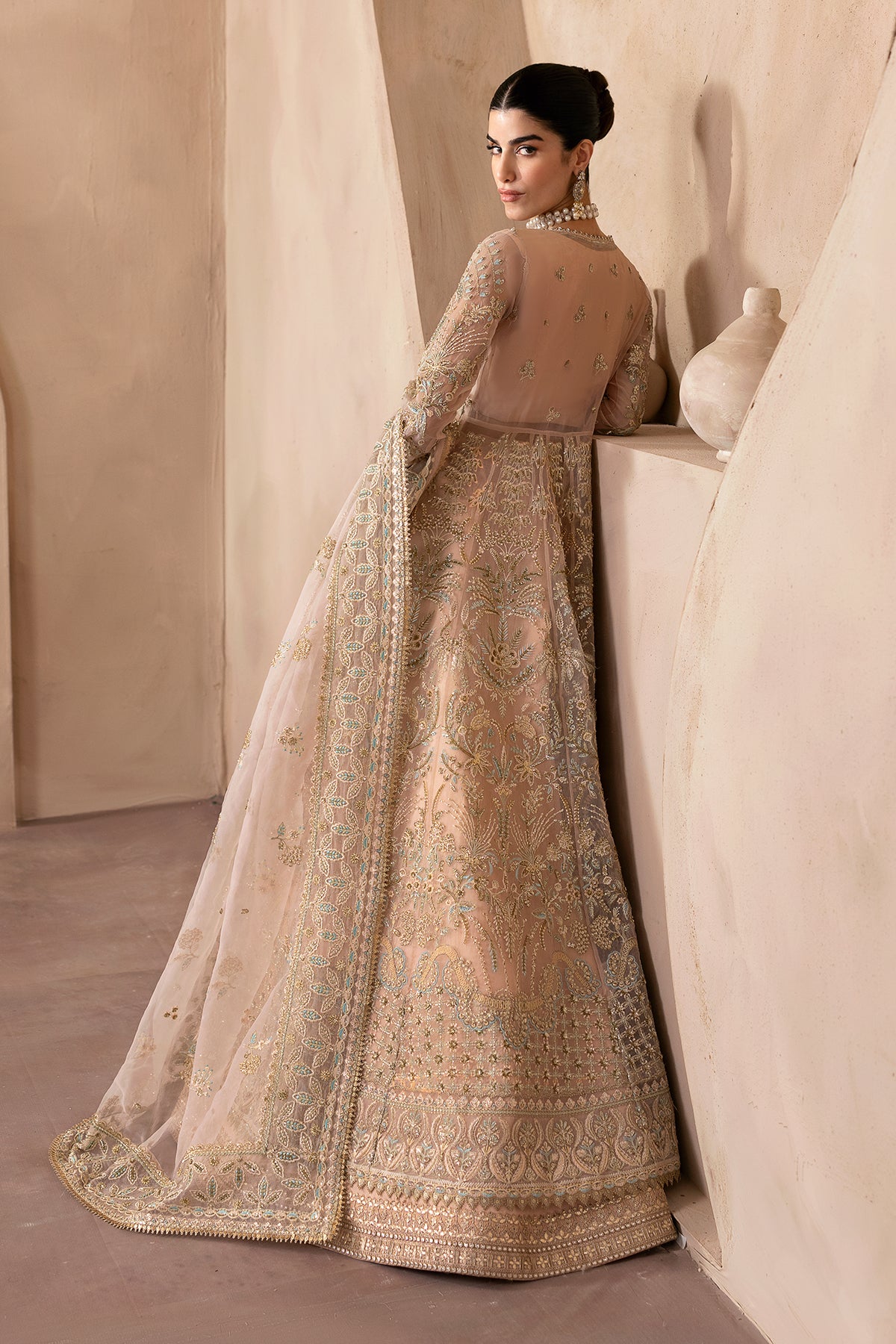 Blush Gold Embroidered Organza Bridal Sharara (3-Piece) - Image 2