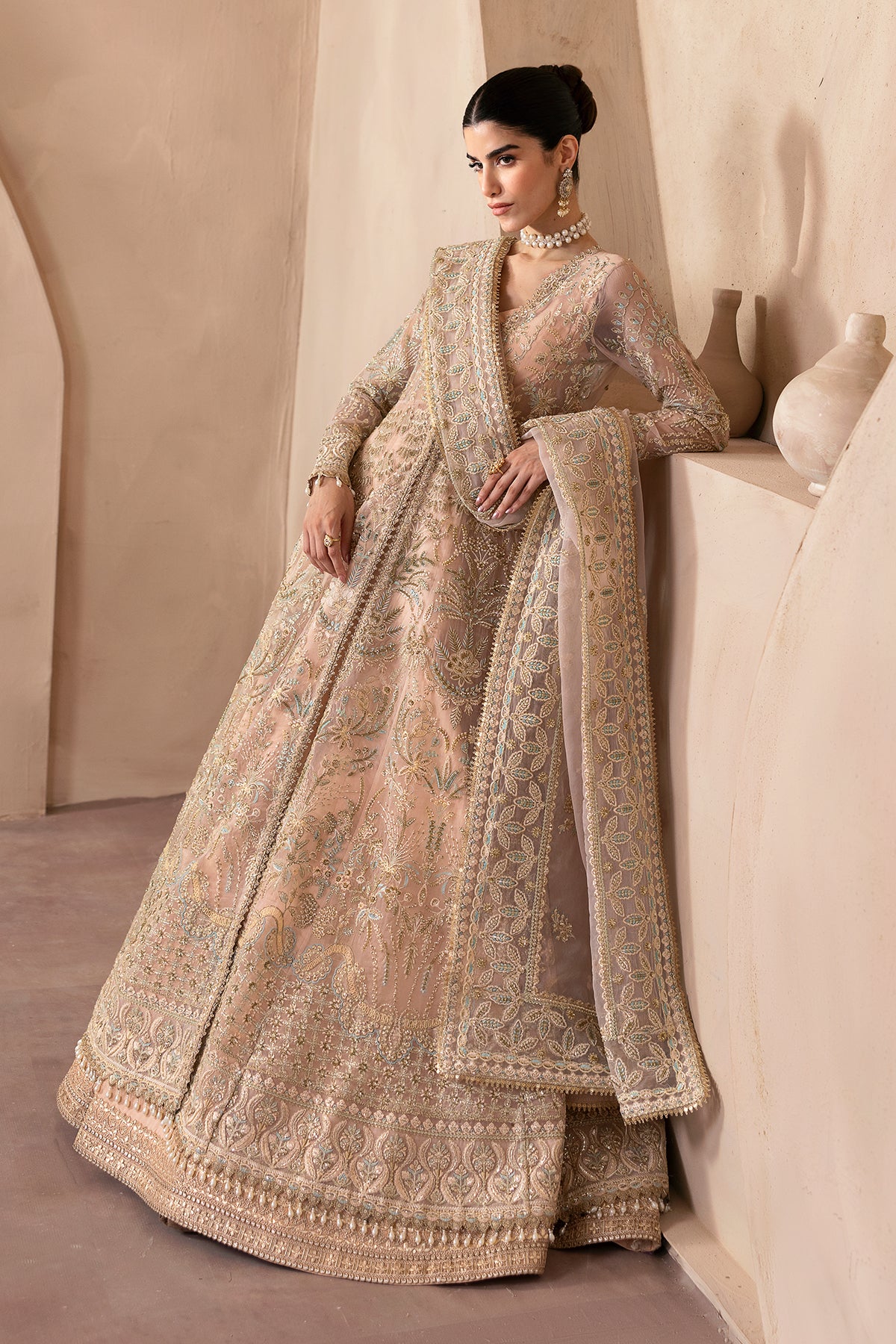 Blush Gold Embroidered Organza Bridal Sharara (3-Piece) - Image 6