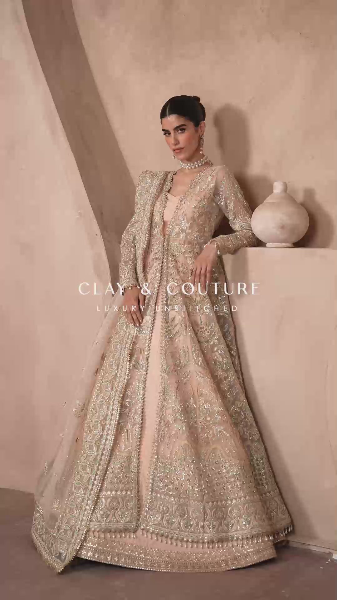 Blush Gold Embroidered Organza Bridal Sharara (3-Piece) - Image 7
