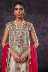 Gold Beige Embroidered Organza Sharara (3-Piece) - Image 3