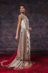 Gold Beige Embroidered Organza Sharara (3-Piece) - Image 4