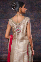 Gold Beige Embroidered Organza Sharara (3-Piece) - Image 5