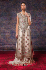 Gold Beige Embroidered Organza Sharara (3-Piece) - Image 6