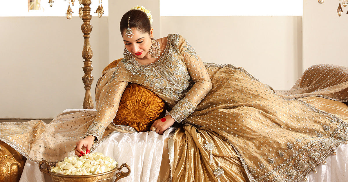 Gold Embroidered Pure Tissue Sharara Set (3-Piece) - Image 12
