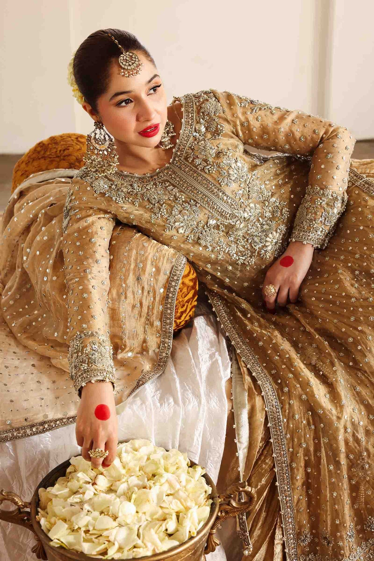 Gold Embroidered Pure Tissue Sharara Set (3-Piece) - Image 3