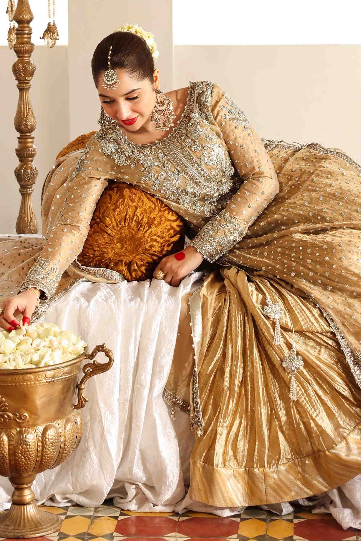 Gold Embroidered Pure Tissue Sharara Set (3-Piece) - Image 4