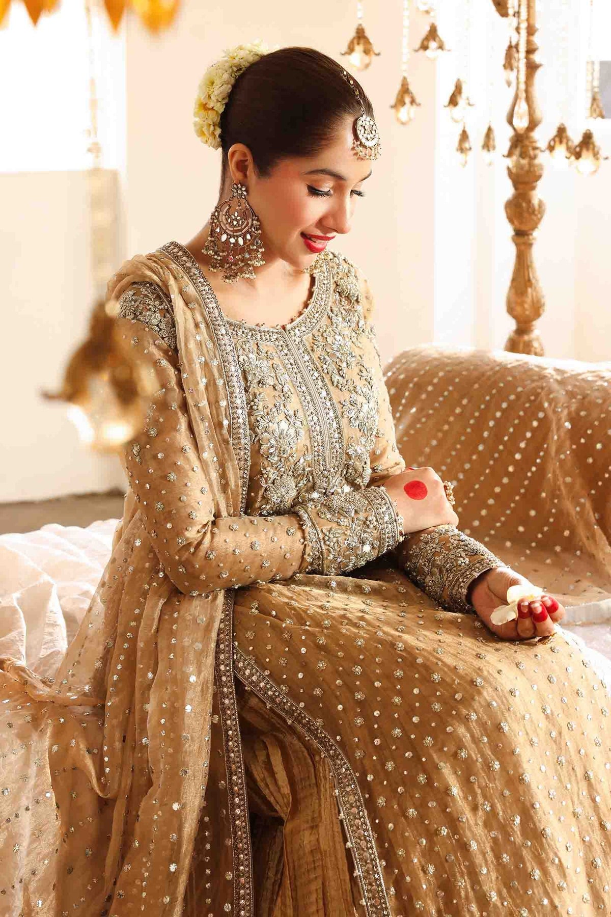 Gold Embroidered Pure Tissue Sharara Set (3-Piece) - Image 7