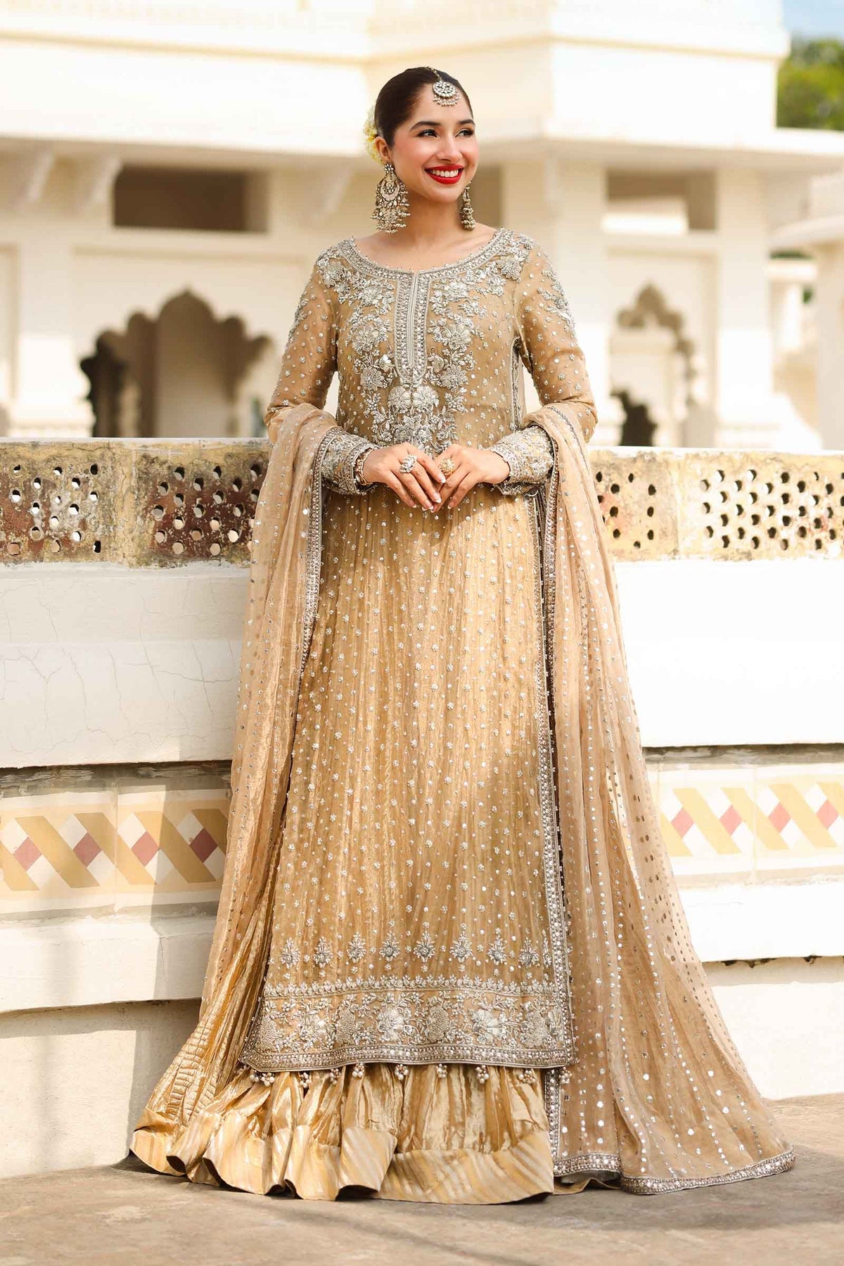 Gold Embroidered Pure Tissue Sharara Set (3-Piece) - Image 8