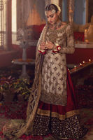 Dull Gold Embroidered Net Sharara (3-Piece) - Image 2