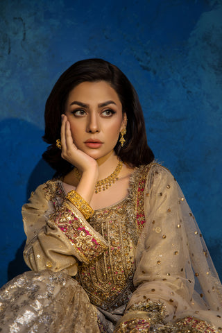 Pakistani Pastel Gold Embroidered Sharara Set (3-Piece) - Image 6