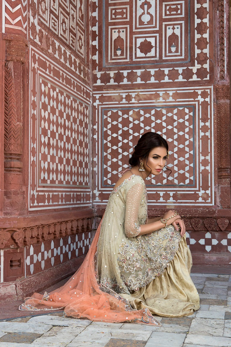 Gold Embroidered Silk-Blend Peplum Sharara (3-Piece) - Image 2