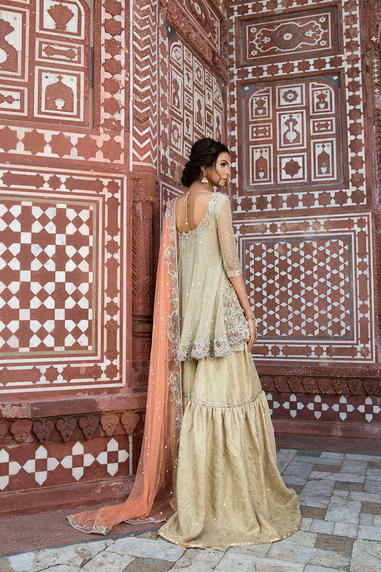 Gold Embroidered Silk-Blend Peplum Sharara (3-Piece) - Image 5