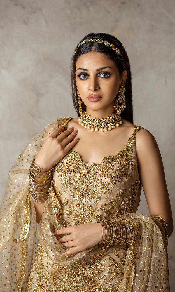 Gold Embellished Silk-Blend Sharara Set (3-Piece) - Image 3