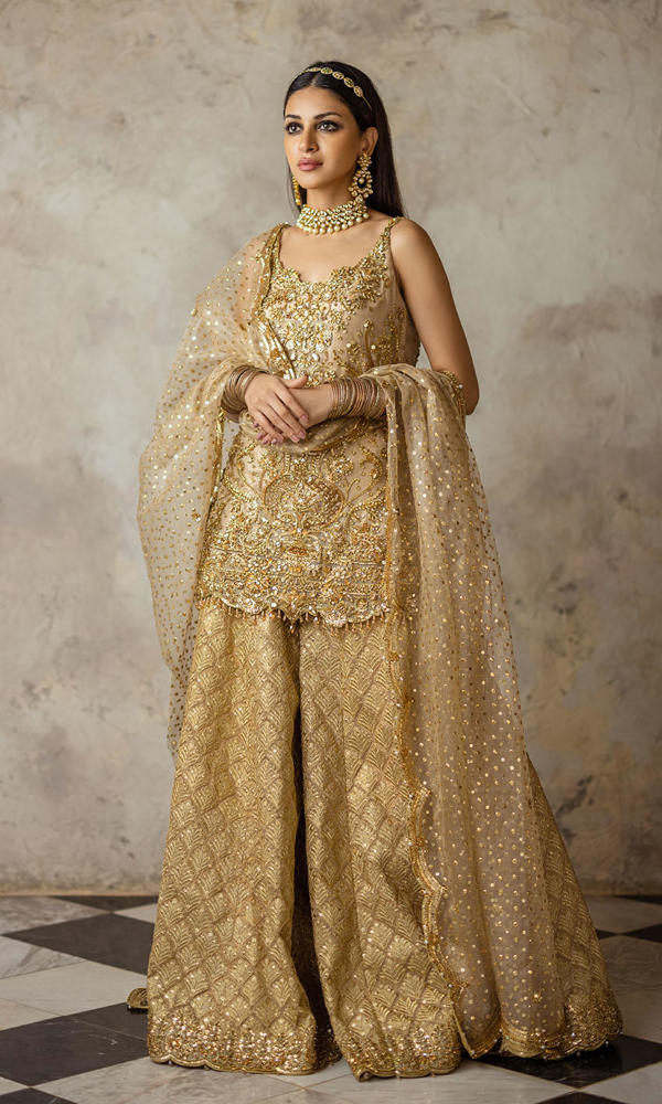 Gold Embellished Silk-Blend Sharara Set (3-Piece) - Image 5