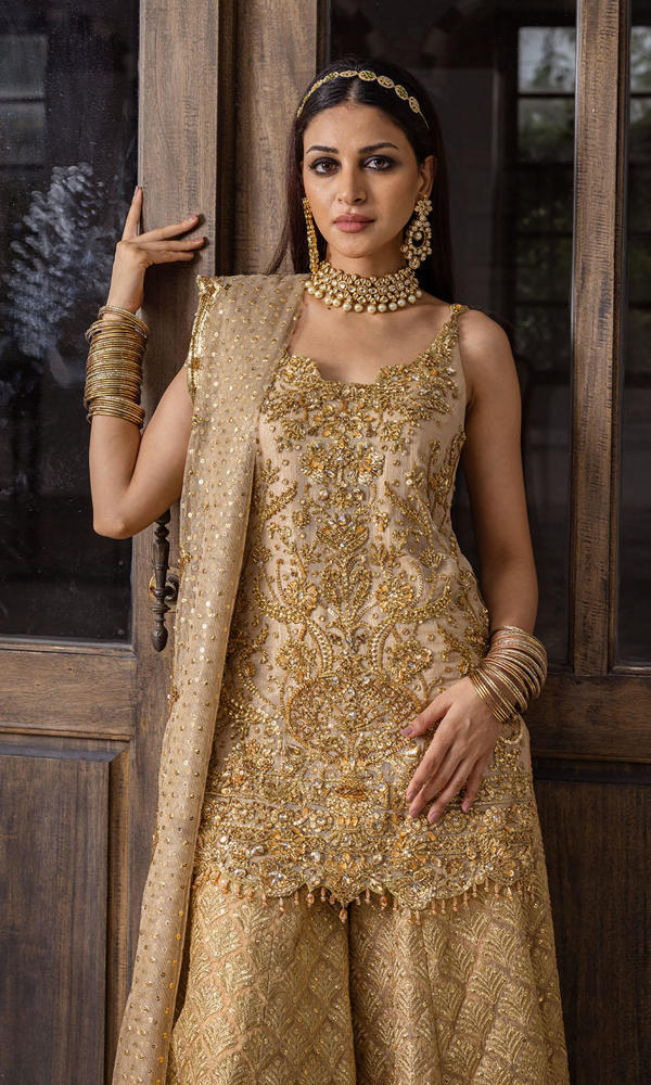 Gold Embellished Silk-Blend Sharara Set (3-Piece) - Image 6