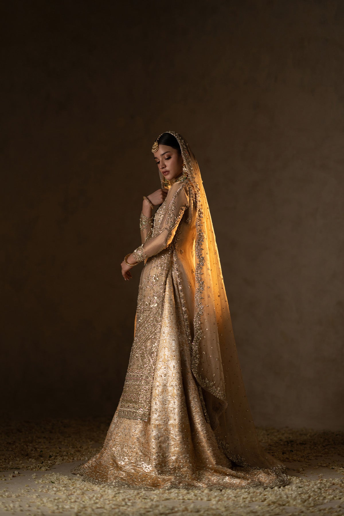 Gold Zardozi Tissue Shirt with Silk Brocade Sharara (3-Piece) - Image 3